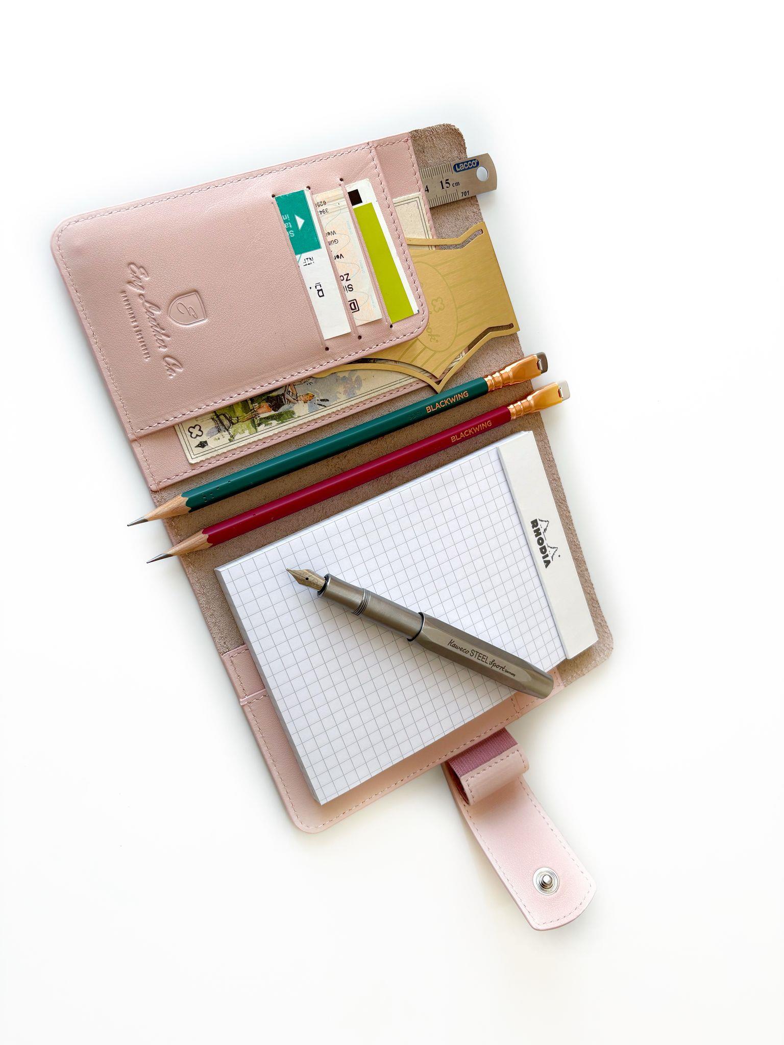 Eng Leather A6 Ebatlı Deri Defter Kılıfı ve Organizer - Baby Pink