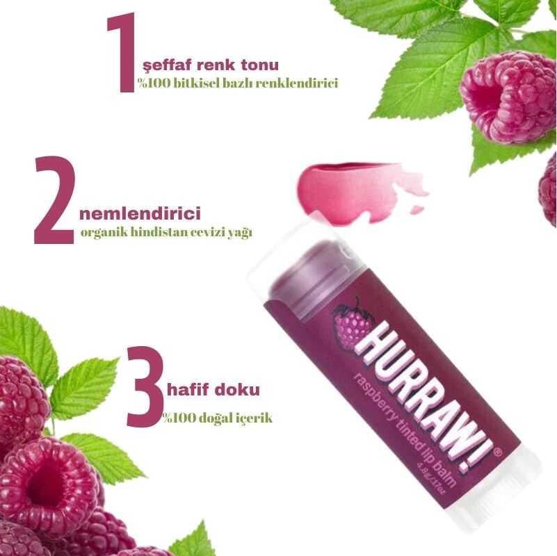 Hurraw Raspberry Tinted Lip Balm - Ahududu 4,8 gr