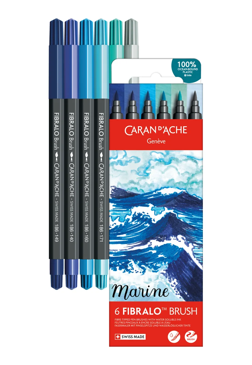 Caran d'Ache Fibralo™ Brush Marine 6'Lı Keçeli Kalem Seti 186-805