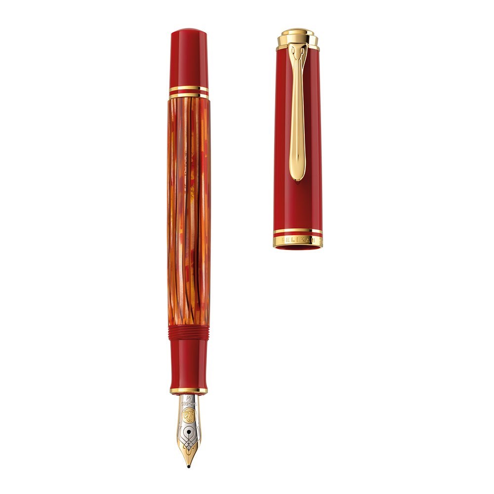 Pelikan Souveran Series M600 Tortoiseshell Red Dolma Kalem EF Uç