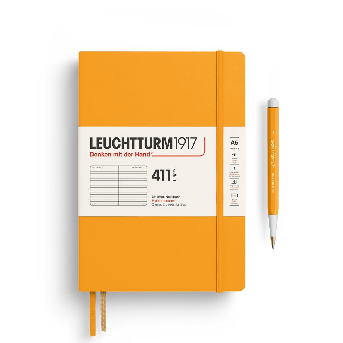 Leuchtturm1917 Not Defteri Orta Boy (A5), Sert Kapak, 411 Numaralandırılmış Sayfa, Çizgili,Rising Sun 372926