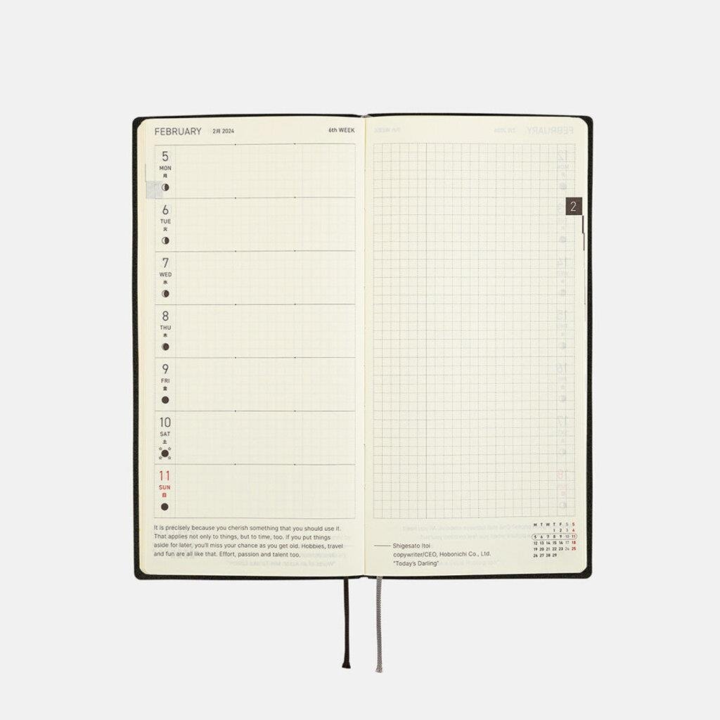 Hobonichi Techo Weeks English Version - White Line Black 2024 Jan. Start 