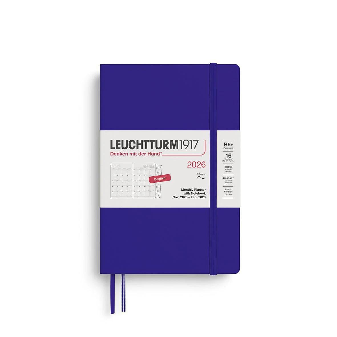 Leuchtturm1917 Çanta Boy (B6+5) 16 Aylık Ajanda ve Not Defteri (Çizgili) 2026 Yumuşak Kapak, İngilizce, Ink Mavi 372795
