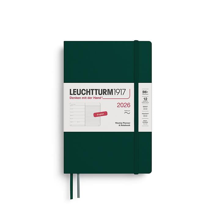 Leuchtturm1917 Çanta Boy (A6+) 12 Aylık Ajanda ve Not Defteri (Çizgili) 2026 Yumuşak Kapak, İngilizce, Orman Yeşili 372689