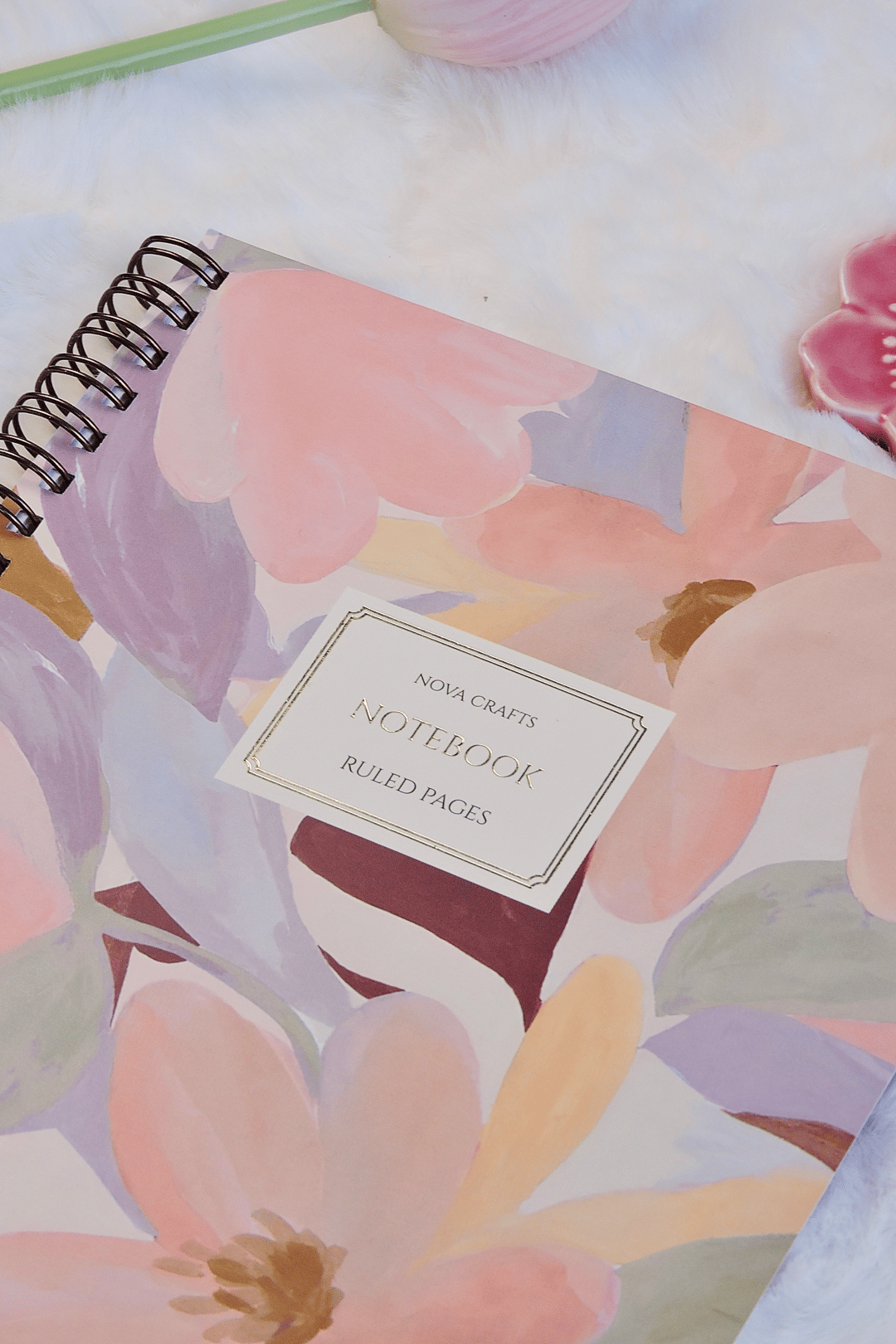 Nova Crafts Yaldızlı Spiralli Pembe Çizgili Defter