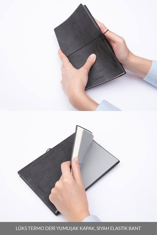 Laton Kaksi A5 Tarihsiz Planlayıcı Termo Deri Yumuşak Kapak 2'li Siyah Defter
