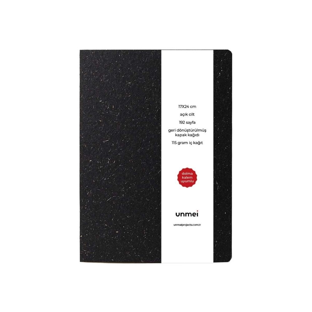 Unmei Dolma Kalem Uyumlu Açık Ciltli Sert Kapak Siyah Defter