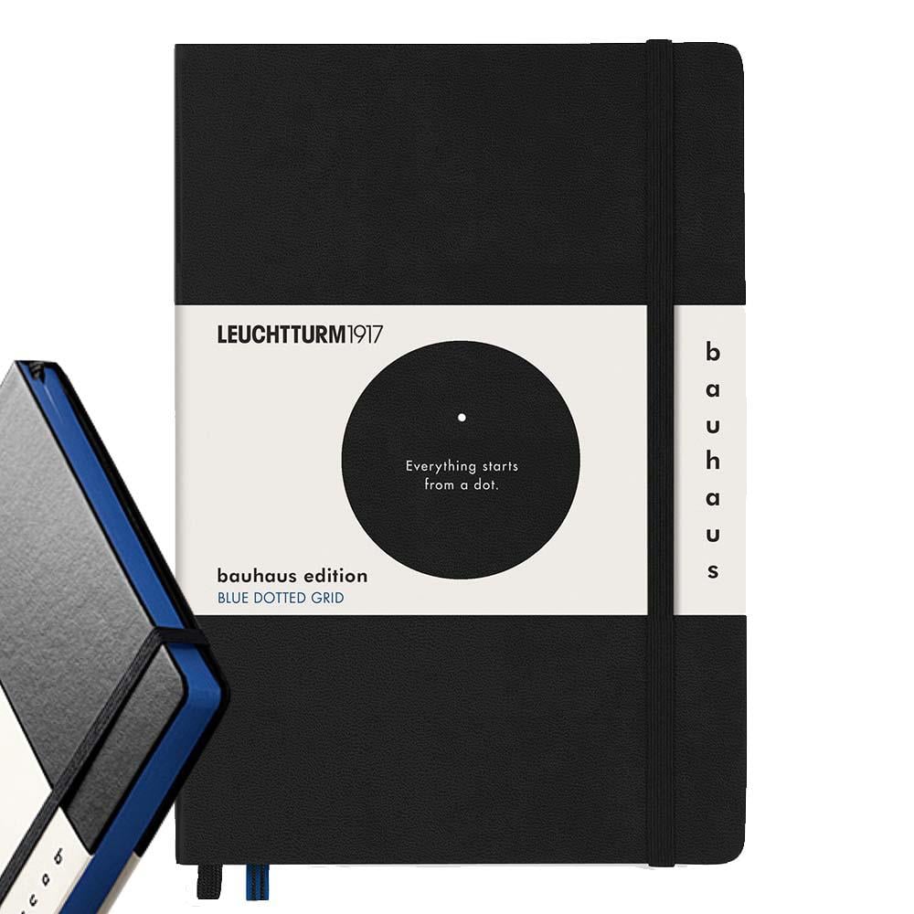Leuchtturm1917 Bauhaus Serisi Not Defteri, Orta Boy (A5), Sert Kapak, 251 Sayfa Mavi Noktalı Defter Black  359617