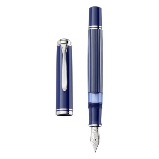 Pelikan Souveran M815  Metal Striped Blue Special Edition Dolma Kalem EF
