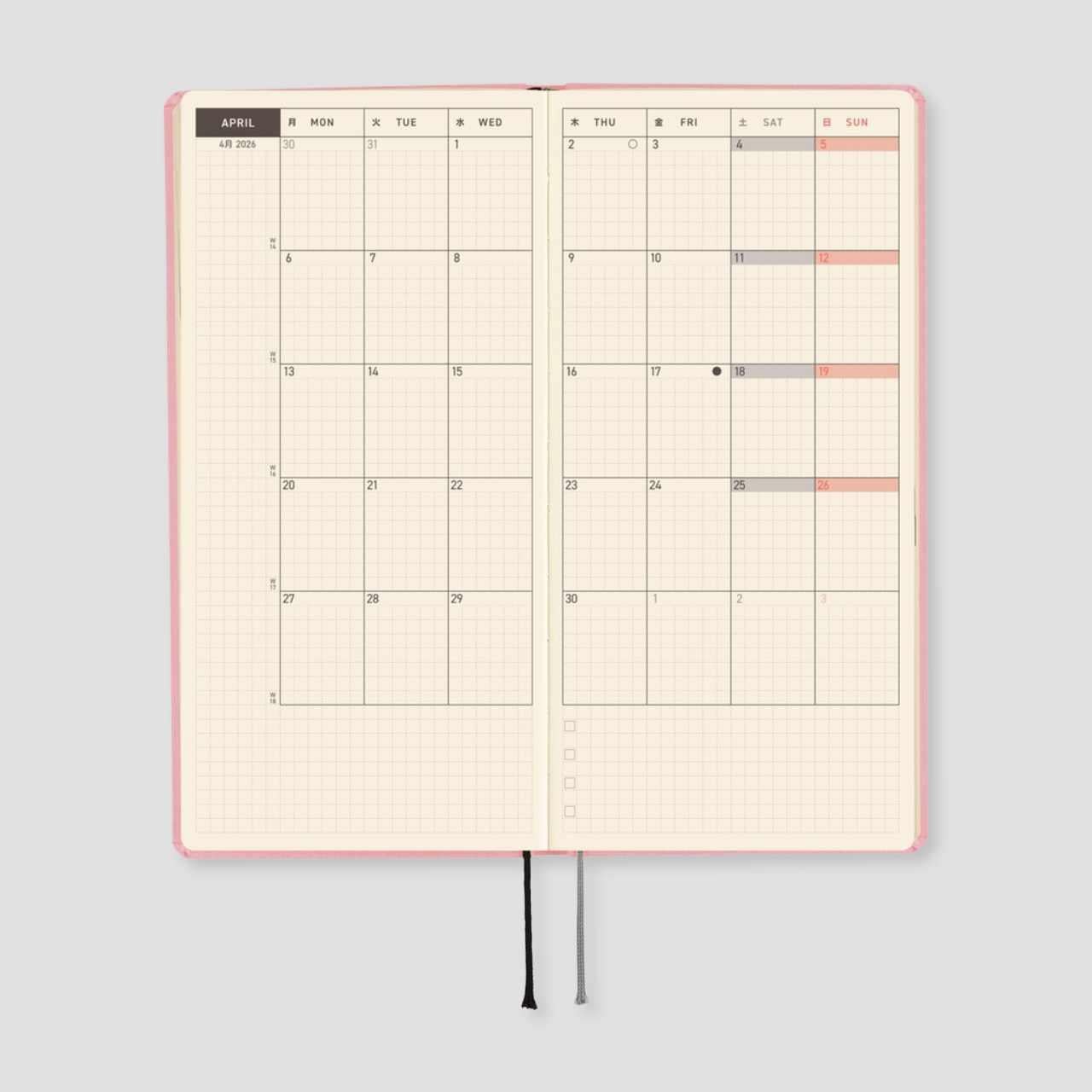 Hobonichi  Ajanda Techo Weeks MEGA - English - Colors: Strawberry Milk - 2026 Jan Start