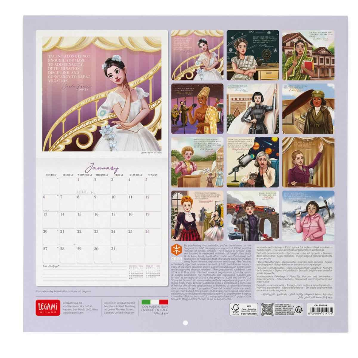Legami 2025 Inspiring Women Wall Calendar Duvar Takvimi