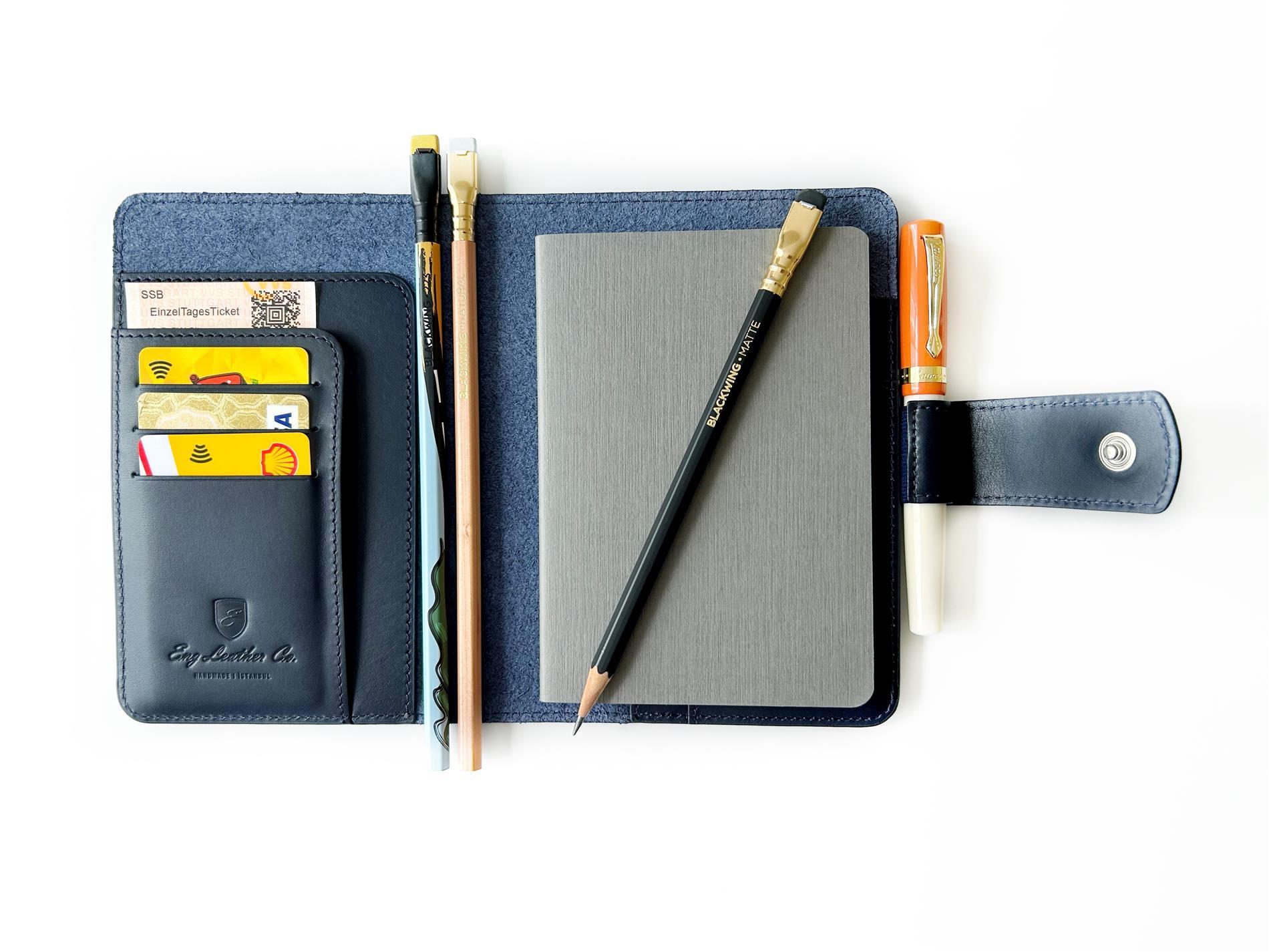 Eng Leather Navy Blue A6 Ebatlı Deri Defter Kılıfı ve Organizer