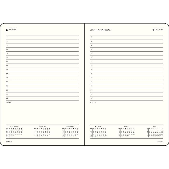 Leuchtturm1917 Orta Boy (A5) 12 Aylık Günlük Ajanda (Çizgili) 2026 Sert Kapak, İngilizce, Ink Mavi 372777
