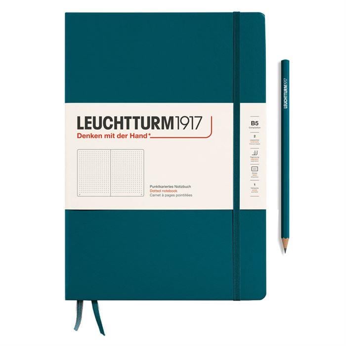 Leuchtturm1917 Composition Notebook, B5, Sert Kapak, 219 Sayfa Not Defteri, Noktalı, Pacific Green 366175