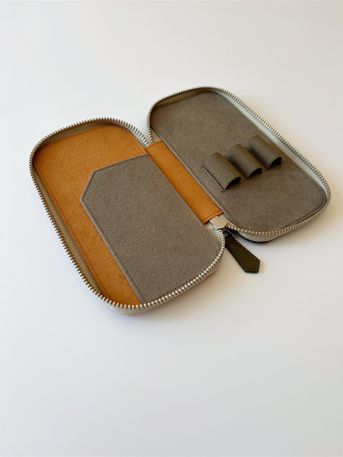 Eng Leather  Deri Koleksiyonu 3'lü Kalem Çantası Tan Olive