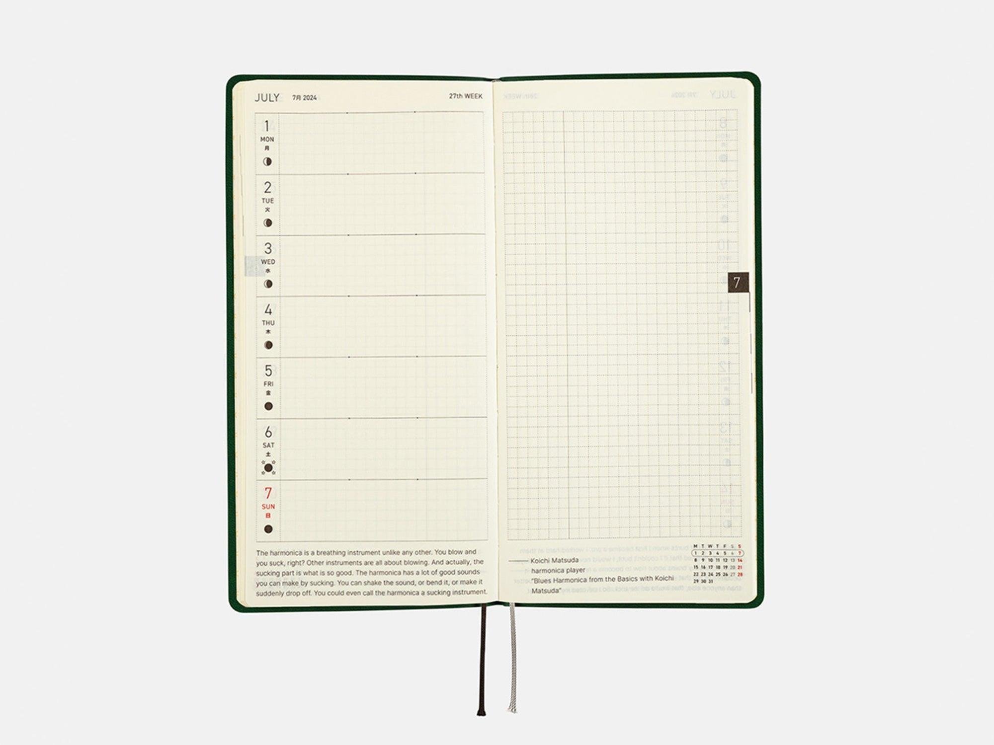 Hobonichi Techo Weeks Japanese Version 2024 Jan. Start Smooth Forest Green