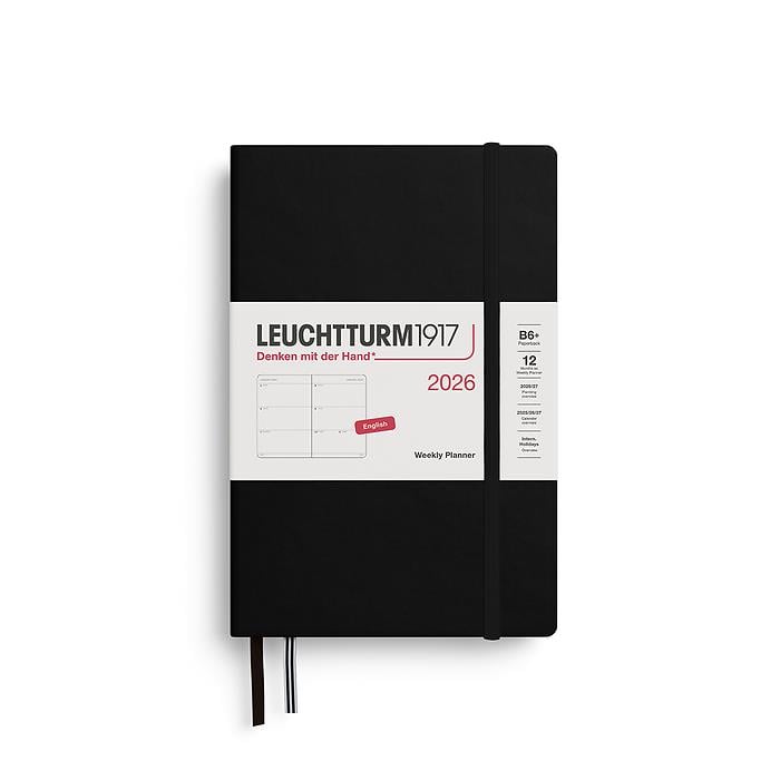 Leuchtturm1917 Çanta Boy (B6+) 12 Aylık Haftalık Ajanda 2026 Sert Kapak, İngilizce, Siyah 372714