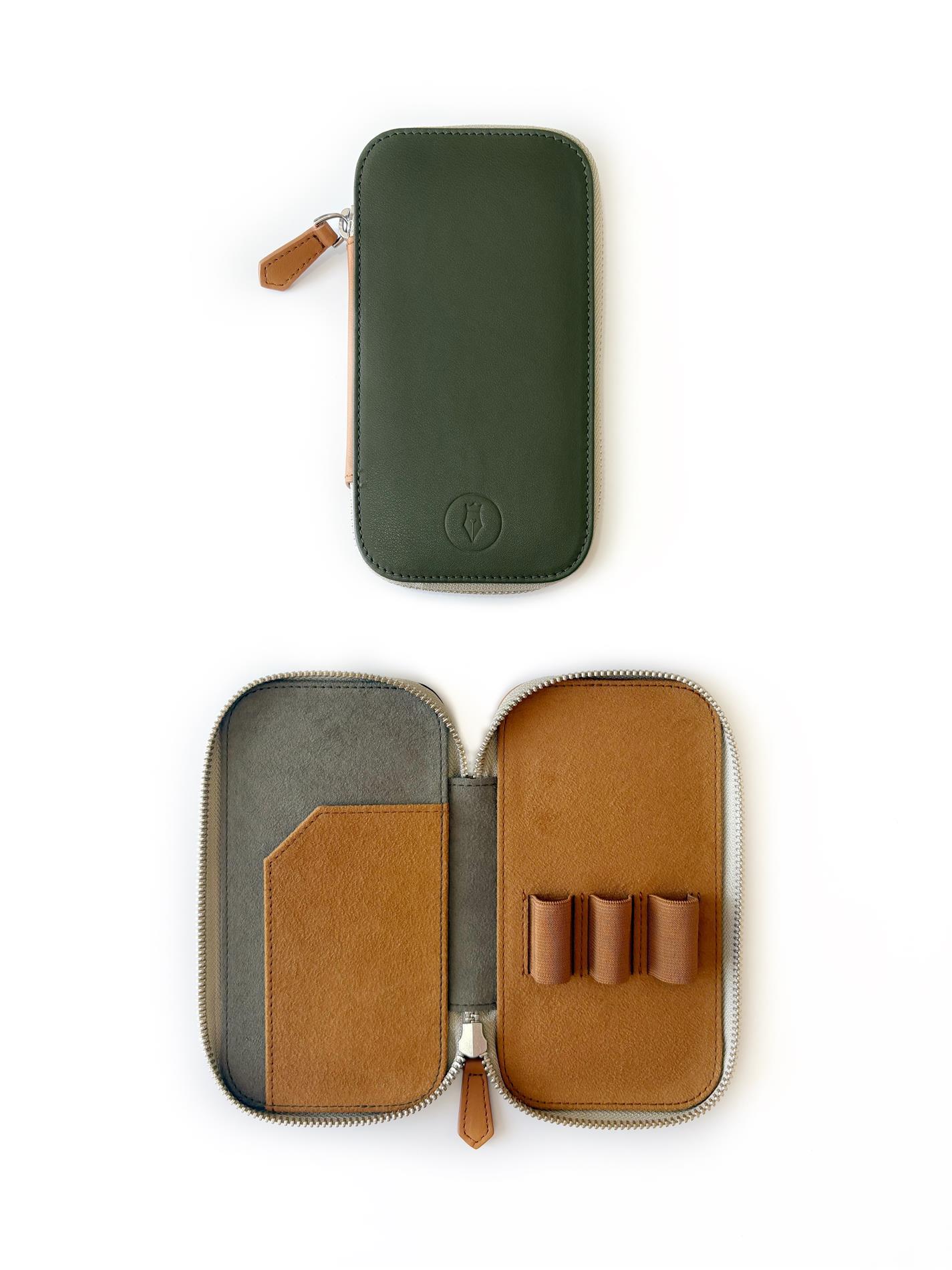Eng Leather  Deri Koleksiyonu 3'lü Kalem Çantası Olive Tan