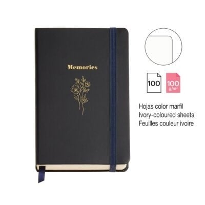 Miquelrius A6  British Bloom- 100 gr Çizgisiz Kalın Kapak  Siyah Defter