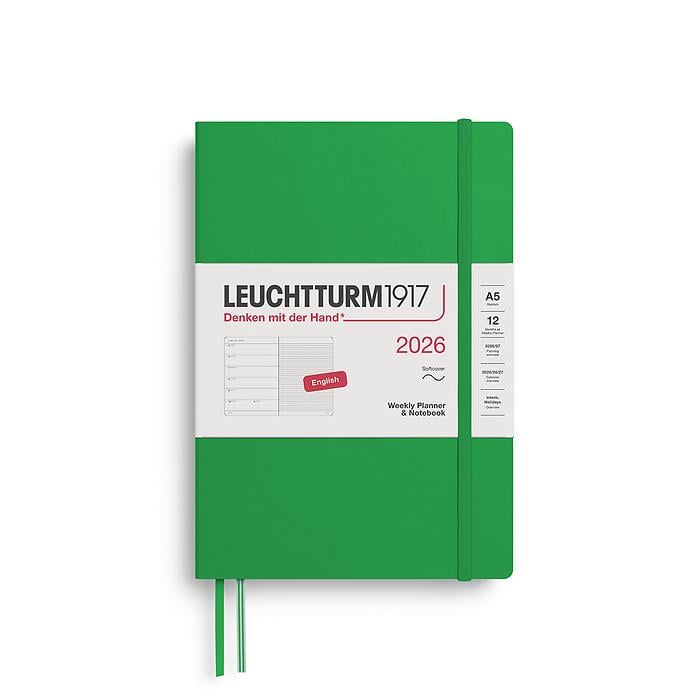 Leuchtturm1917 Orta Boy (A5) 12 Aylık Ajanda ve Not Defteri (Çizgili) 2026 Yumuşak Kapak, İngilizce, Bahar Yaprağı 372678