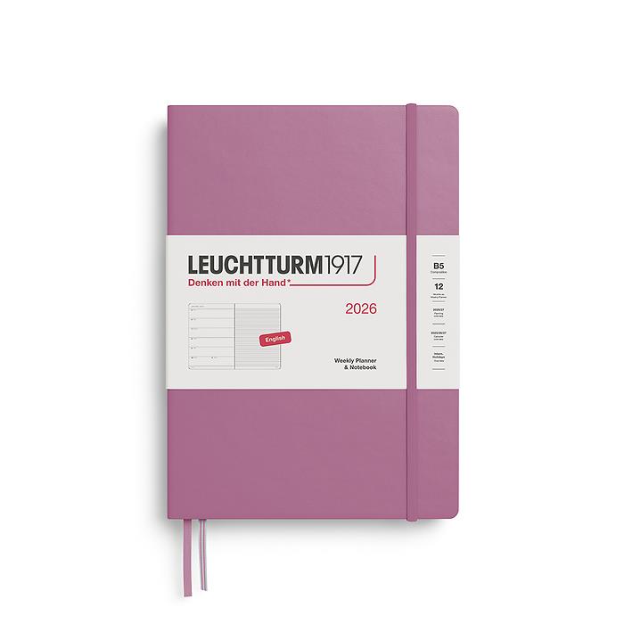 Leuchtturm1917 Tablet Boy (B5) 12 Aylık Ajanda ve Not Defteri (Çizgili) 2026 Sert Kapak, İngilizce, Tozlu Gül 372643