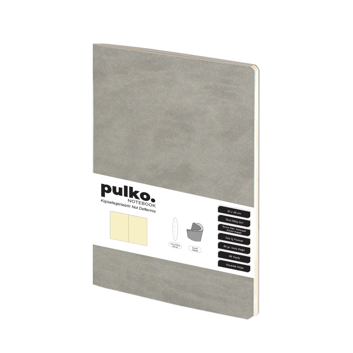 Pulko Terzi Dikiş 20 x 28 cm Çizgisiz 80 gr Ivory Defter Gri