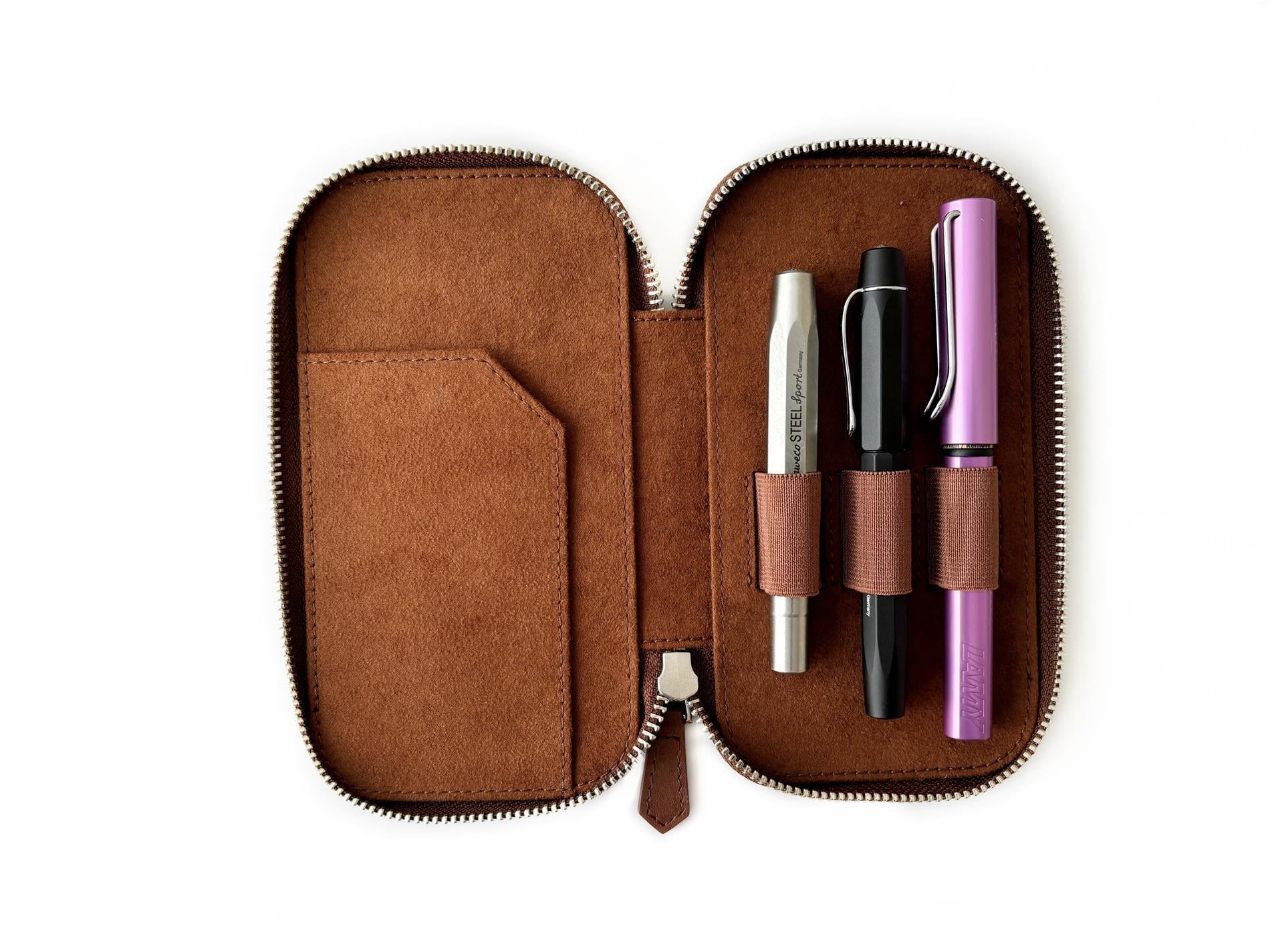 Eng Leather Toffee Brown 3'lü Deri Kalem Kılıfı - Kahve