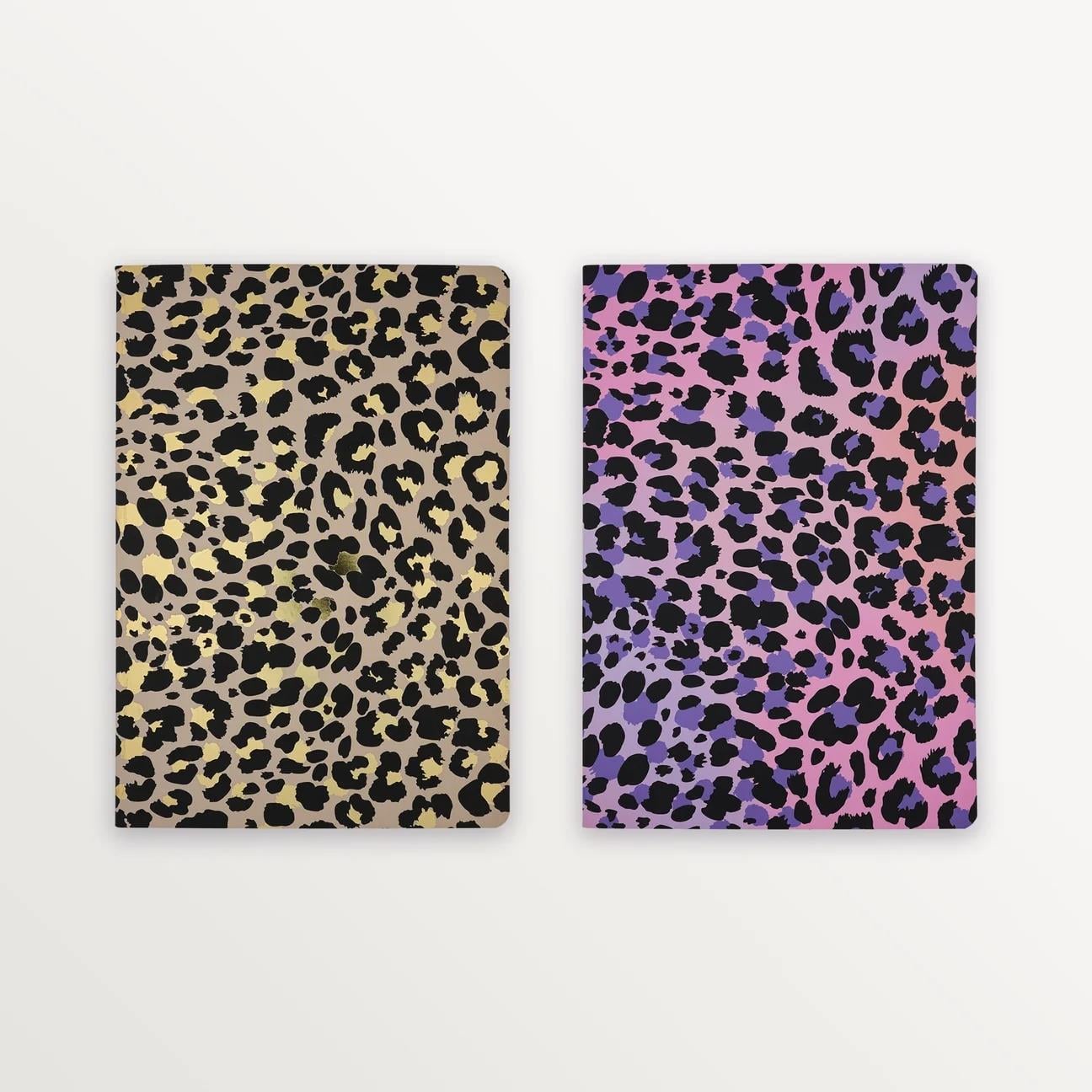 EPISODE LEOPARD CLASSIC GOLD & PINK MAUVE SET OF 2 B5 NOTEBOOKS
