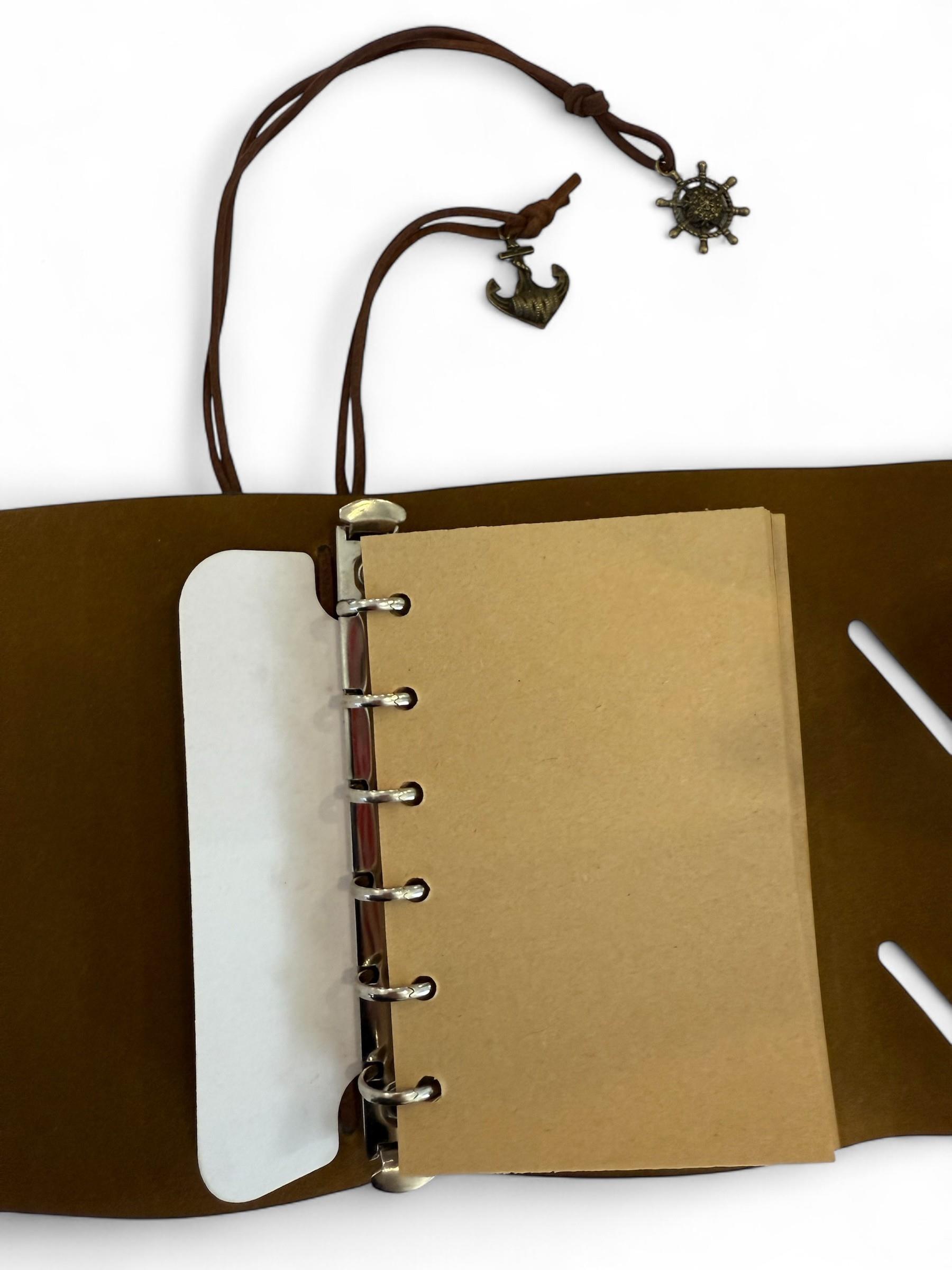 Nova Crafts Pusula Desenli Mini Deri  Defter Koyu Yeşil