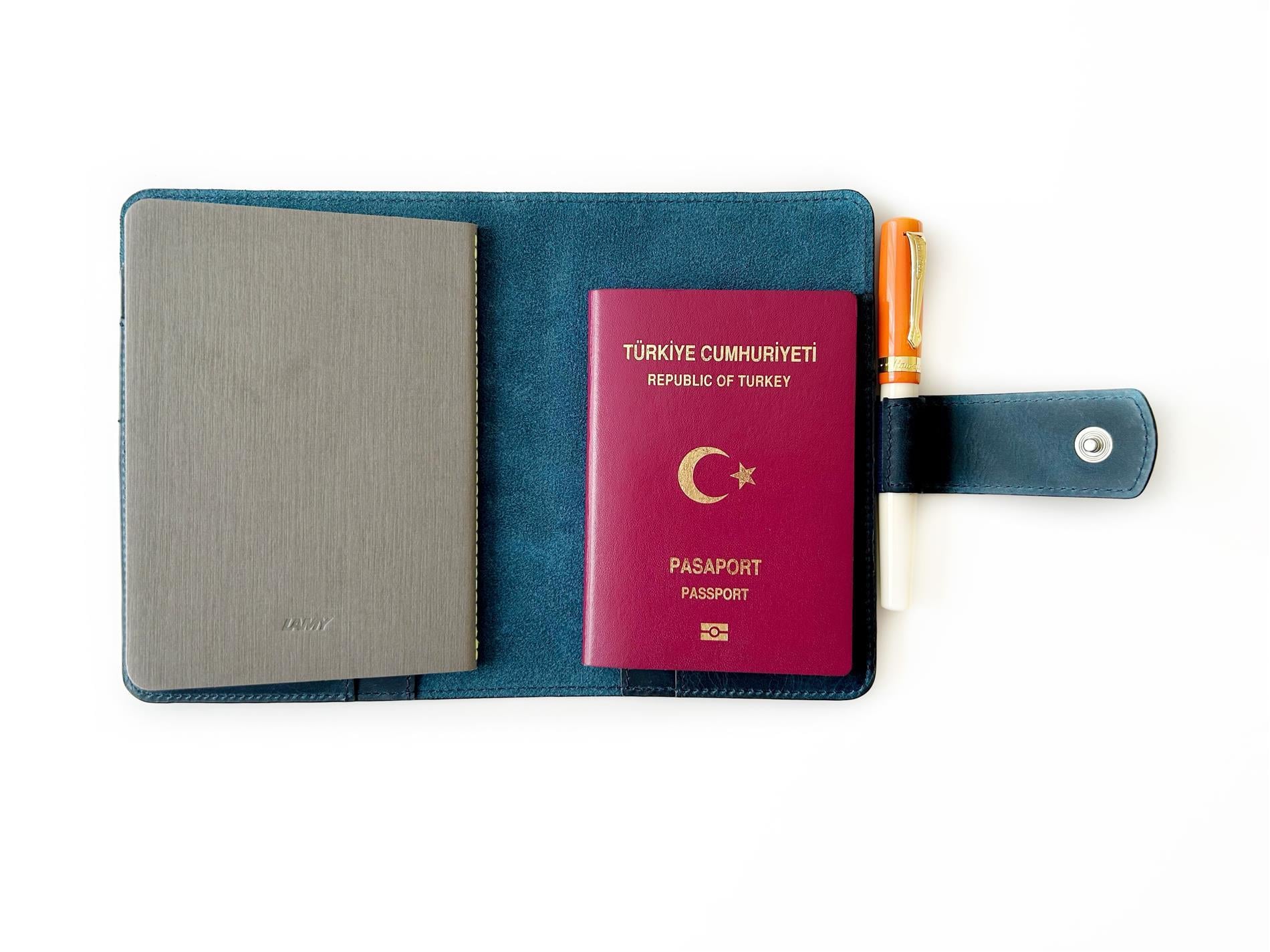 Eng Leather Ocean Blue A6 Ebatlı Deri Defter Kılıfı ve Organizer