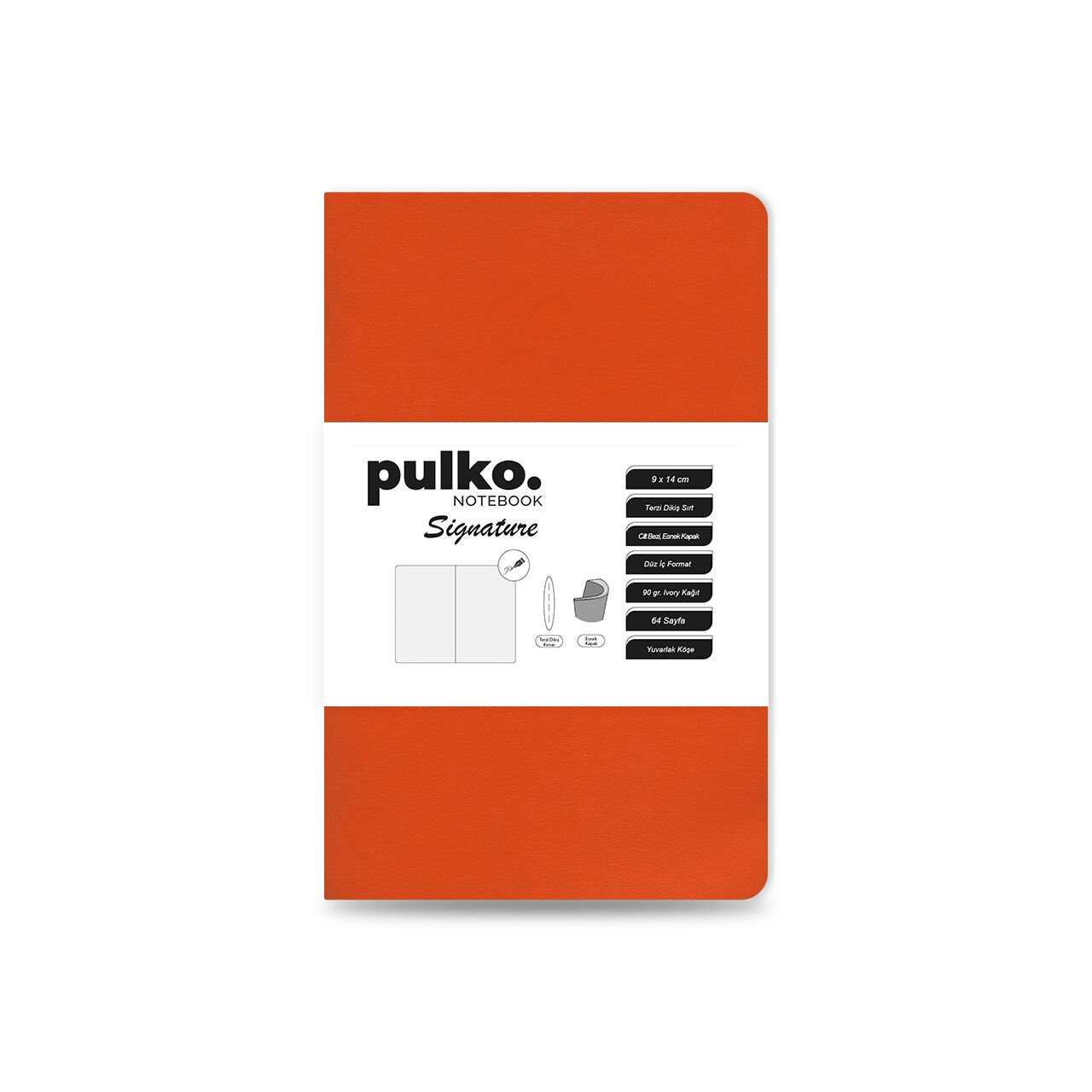 PULKO Notebook Signature Not Defteri, (9x14cm), Terzi Dikiş, 64 Sayfa, 90gr. Ivory, Düz, 0750, Orange