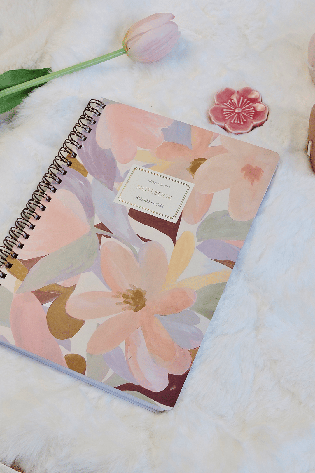 Nova Crafts Yaldızlı Spiralli Pembe Çizgili Defter
