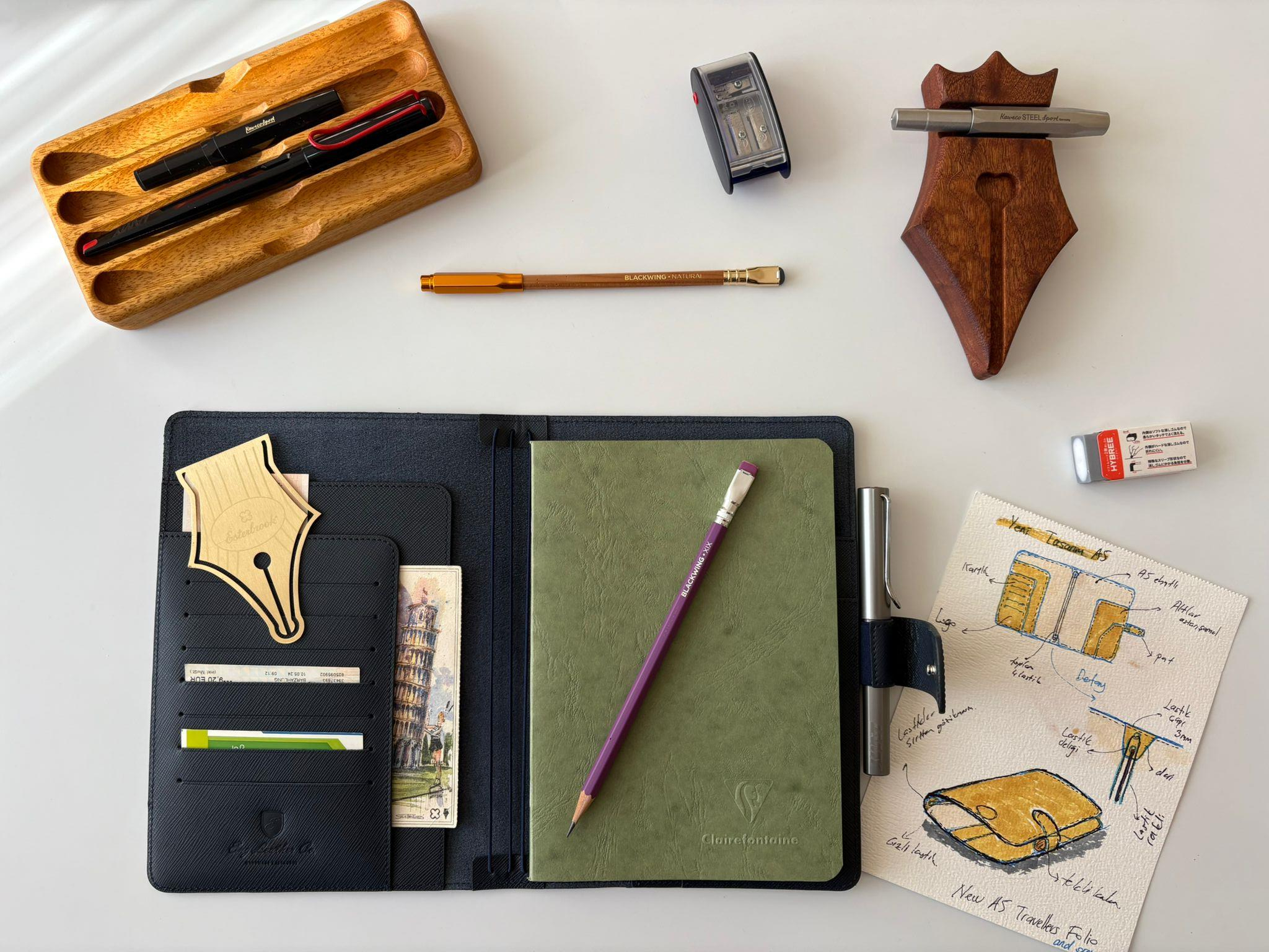 Eng Leather Saffiano Deri Koleksiyonu  A5 Defter & Kalem Çantası Deep Teal
