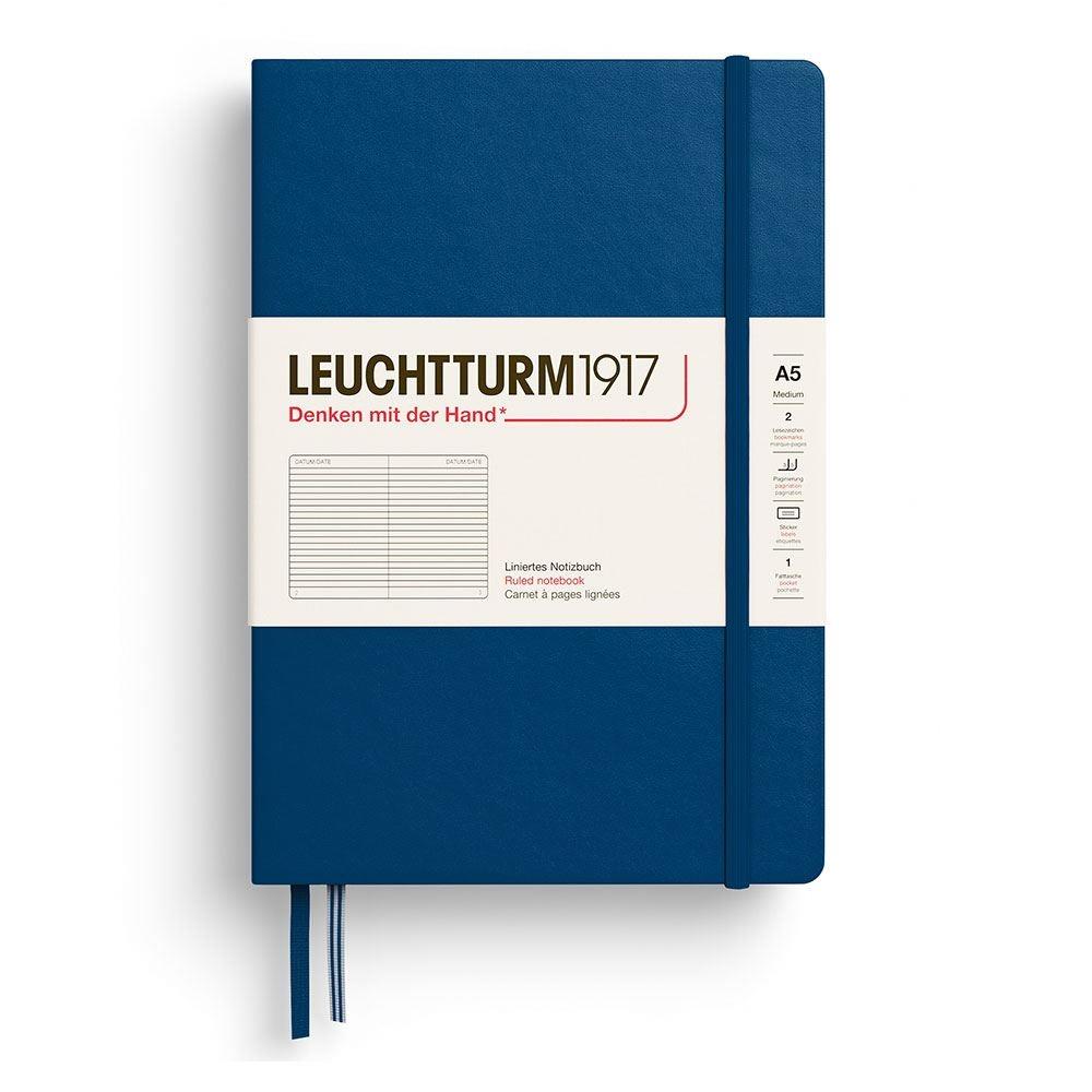 Leuchtturm1917 Not Defteri Orta Boy (A5), Sert Kapak, 251 Numaralandırılmış Sayfa, Çizgili, Indigo Mavisi