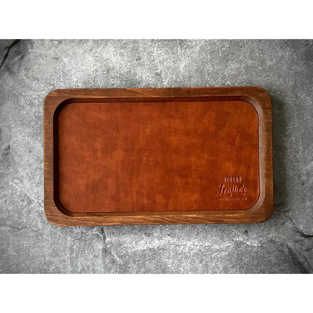 Aegan Leather Kayın Ağacı Kalem Tepsisi Kahve