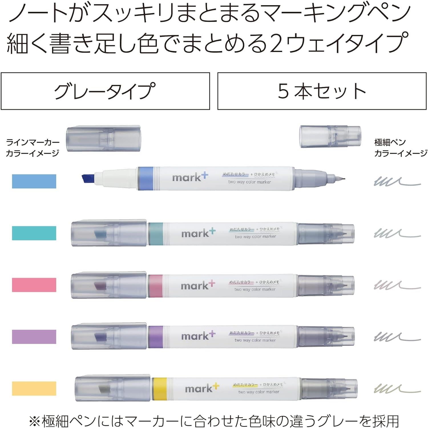 Kokuyo Mark+ 5'li Fosforlu Çift Taraflı Japon Kalem Seti PM-MT201-5S