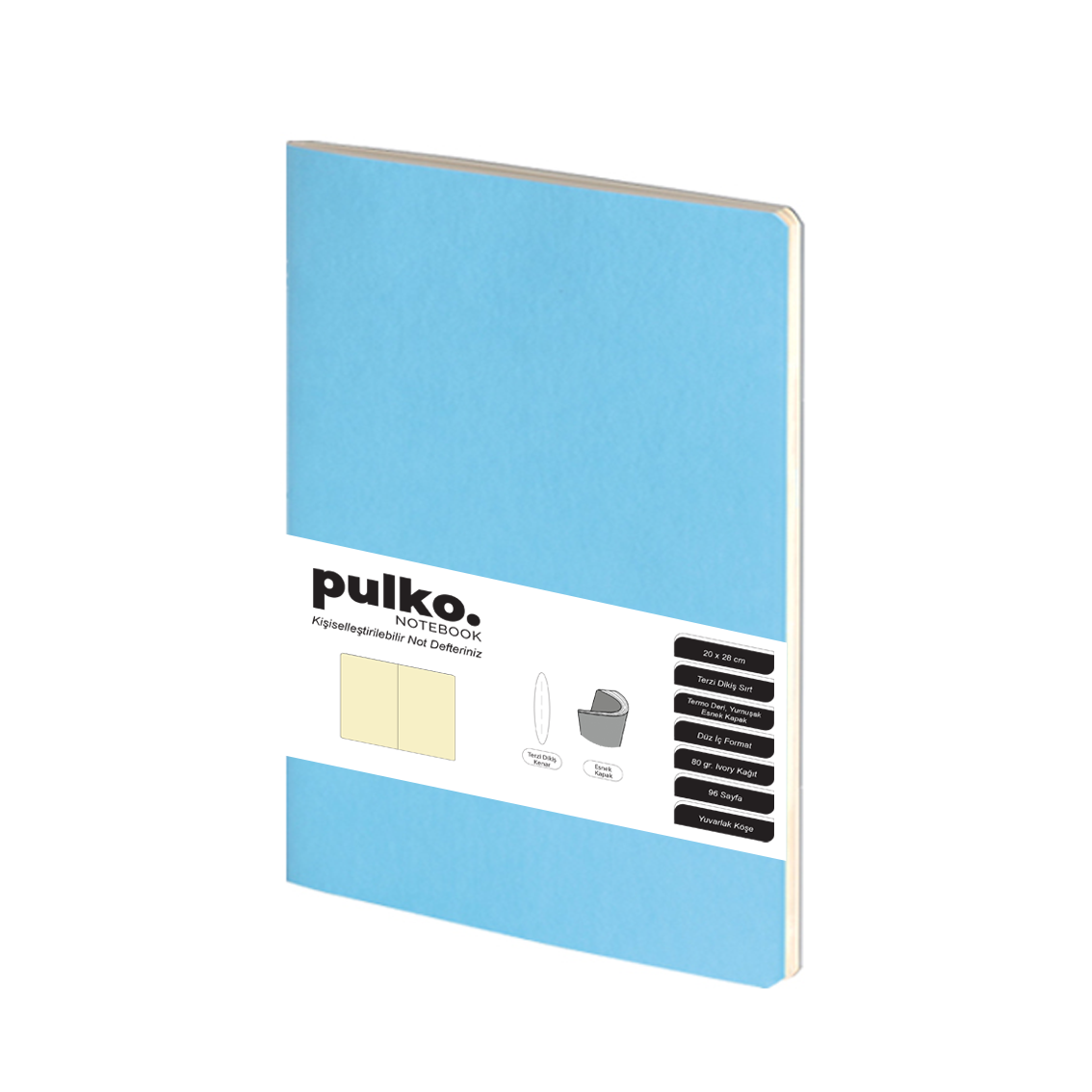 Pulko Terzi Dikiş 20 x 28 cm Çizgisiz 80 gr Ivory Defter Açık Mavi
