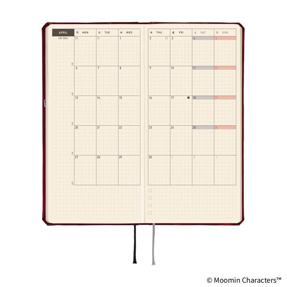 Hobonichi Techo Weeks English Slim Schedule Book - Little My : 2026 Monday Start Deep Red