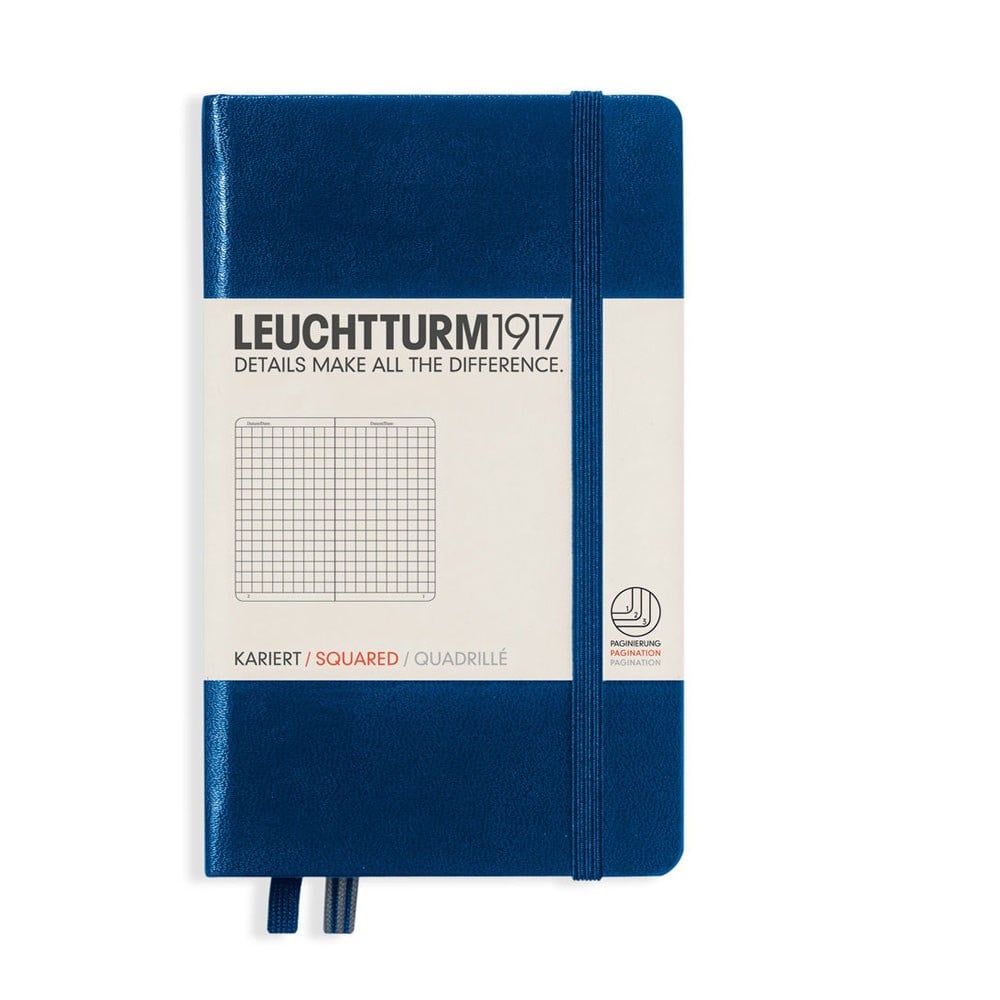  Leuchtturm1917 Not Defteri Cep Boy (A6), Sert Kapak, 187 Numaralandırılmış Sayfa, Kareli, Navy 342919