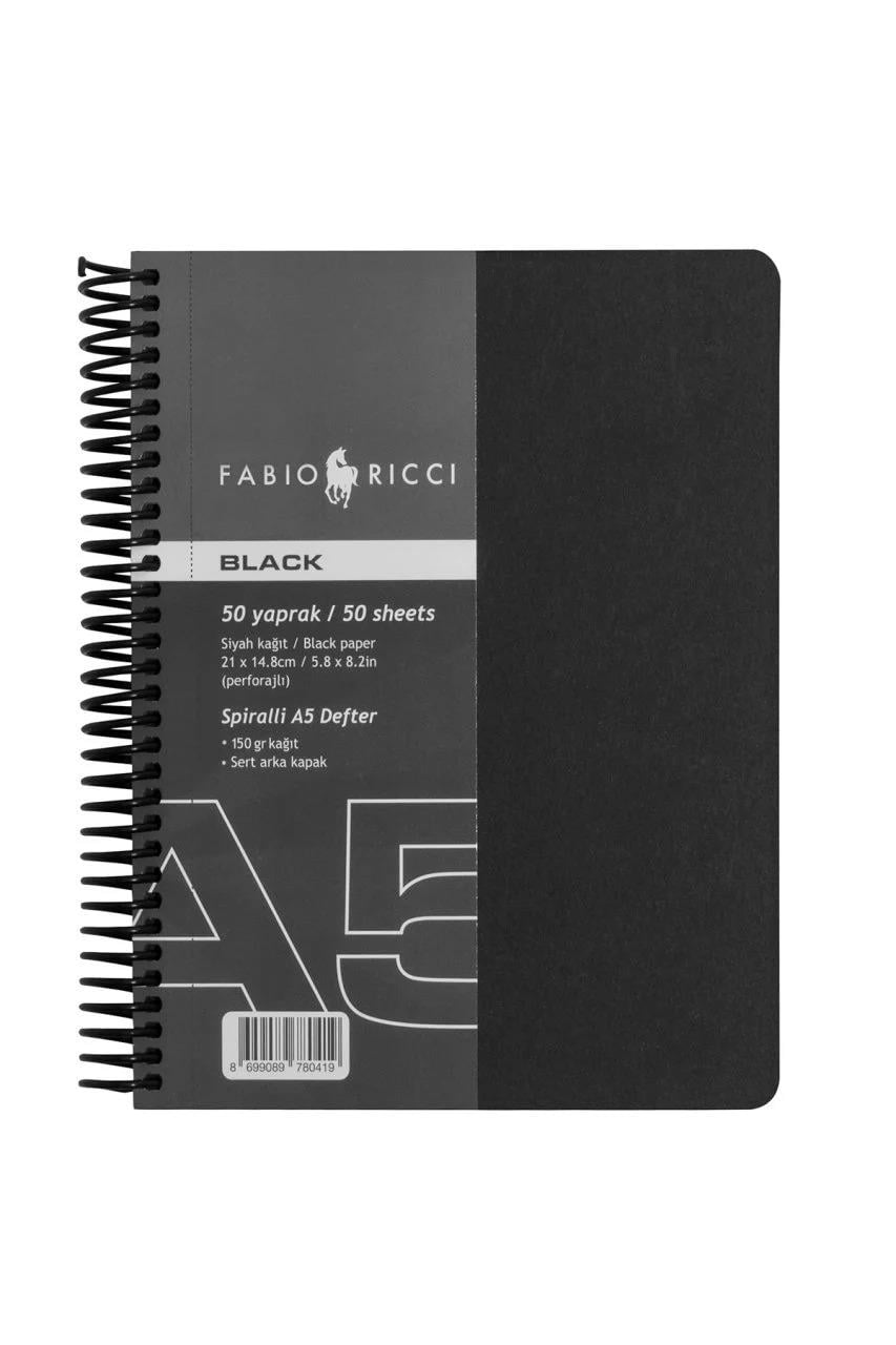 Fabio Ricci Black A5 Spiralli Çizim Defteri