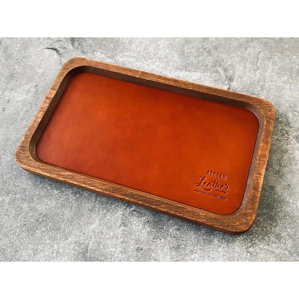 Aegan Leather Kayın Ağacı Kalem Tepsisi Konyak
