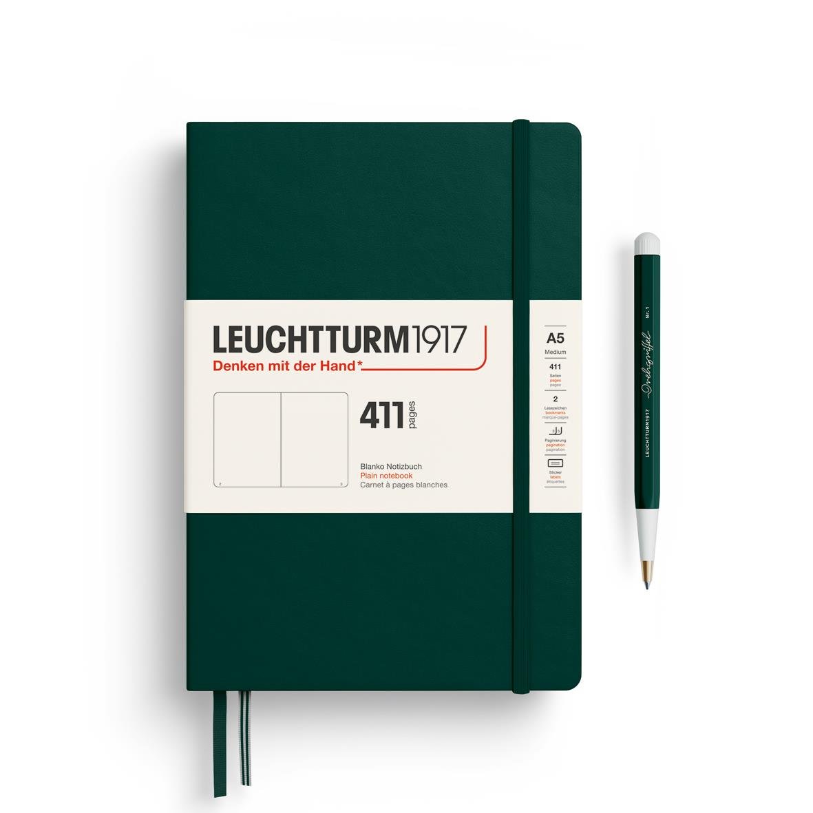 Leuchtturm1917 Not Defteri Orta Boy (A5), Sert Kapak, 411 Numaralandırılmış Sayfa, Çizgisiz,Forest Green 372927