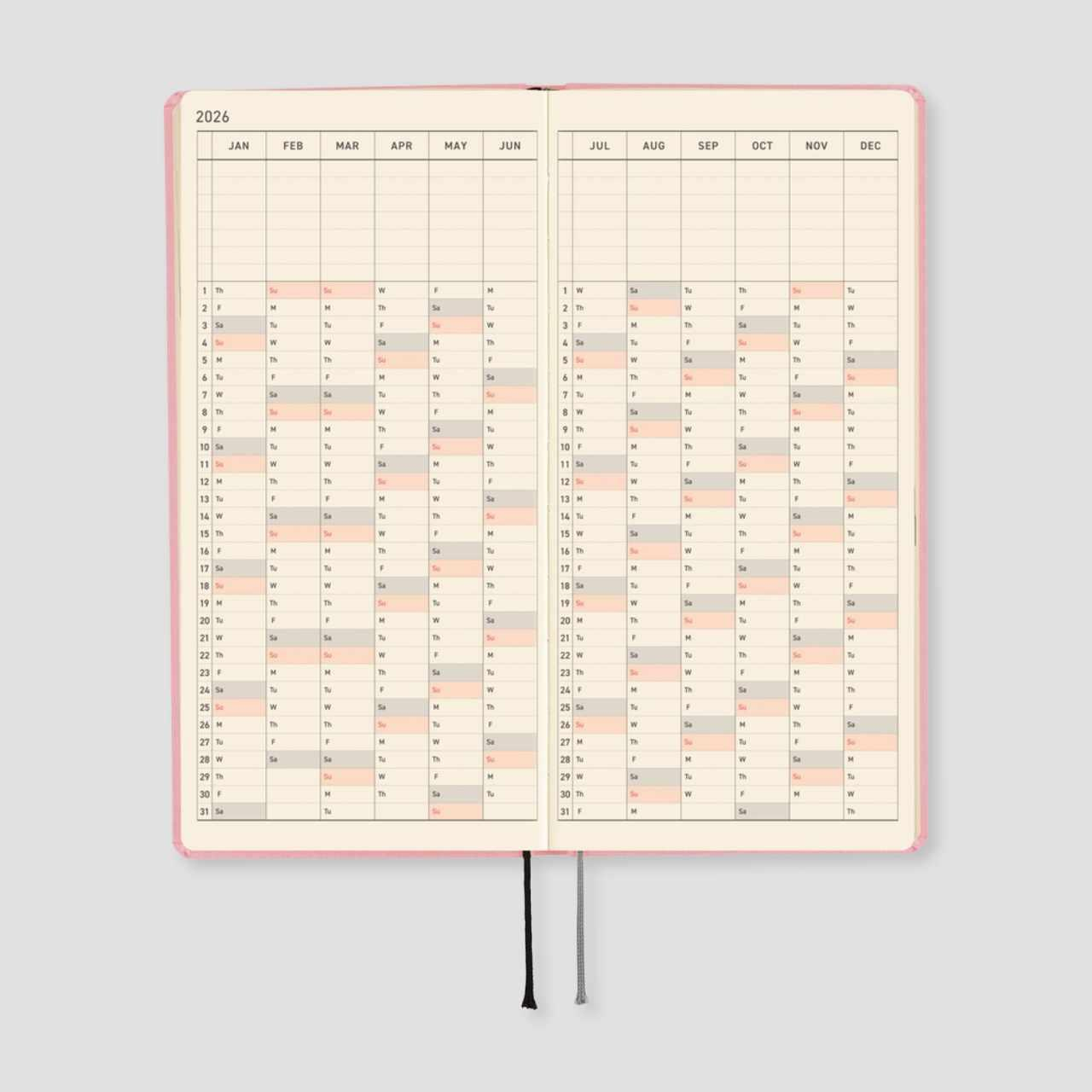 Hobonichi  Ajanda Techo Weeks MEGA - English - Colors: Strawberry Milk - 2026 Jan Start