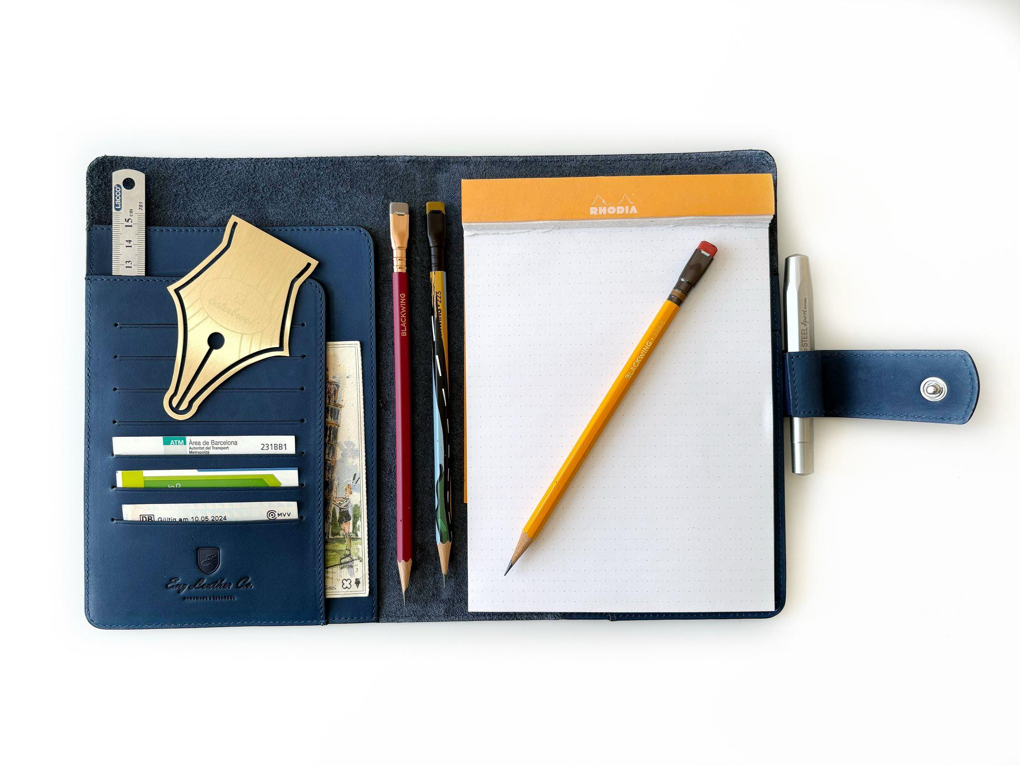 Eng Leather A5 Ebatlı Deri Defter Kılıfı ve Organizer Navy