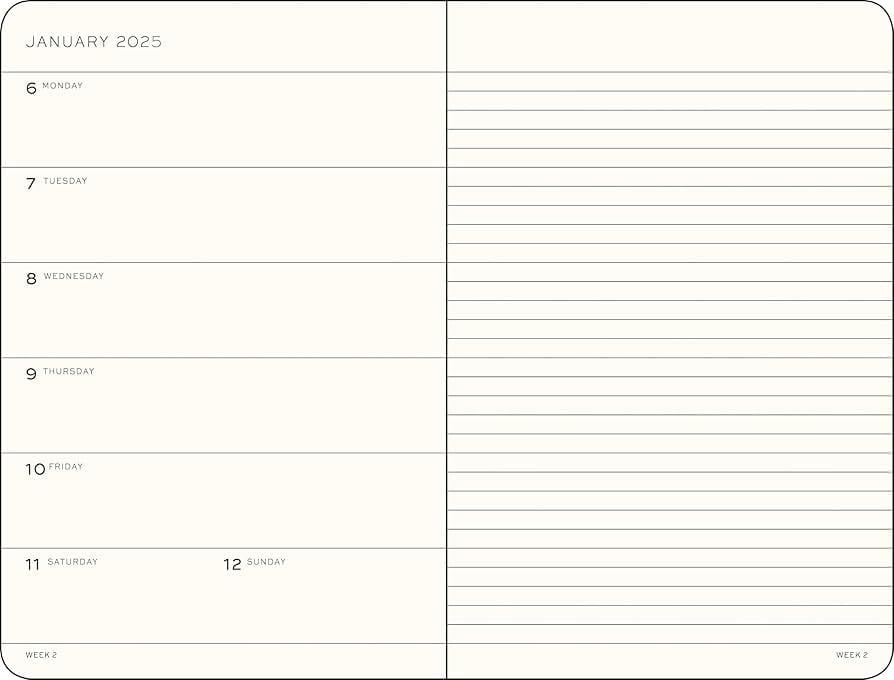 Leuchtturm1917 2025 Haftalık Planlayıcı ve Not Defteri, Yumuşak Kapak, Çanta Boy (B6+), 144 Sayfa, İngilizce, Çizgili, Black 370652