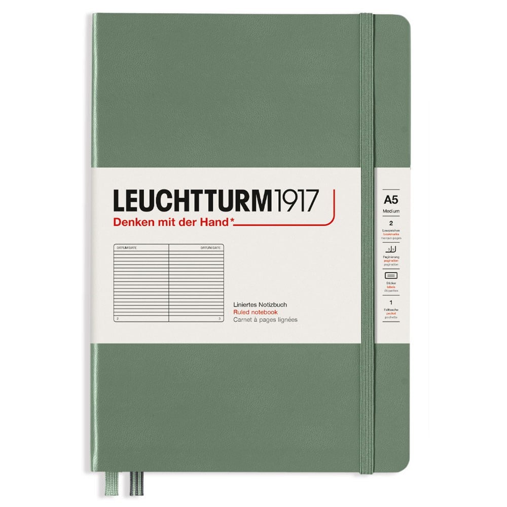 Leuchtturm1917 Not Defteri Orta Boy (A5), Sert Kapak, 251 Numaralandırılmış Sayfa, Çizgili, Olive 365490