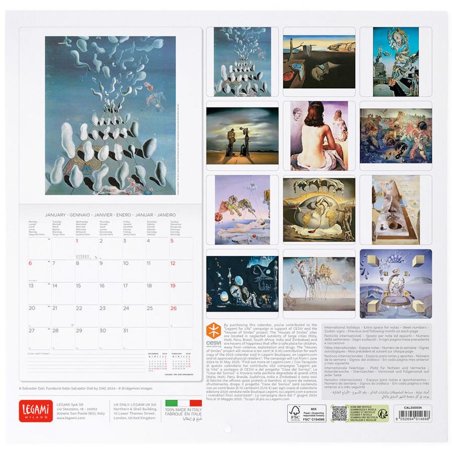 Legami 2025 Salvador Dali Wall Calendar 30 x 29 cm Duvar Takvimi