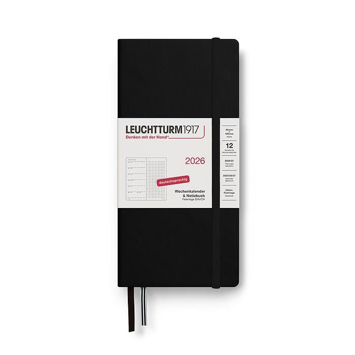 Leuchtturm 1917 Weekly Planner & Ajanda Defter Noktalı Wallet (B6+ x A6) 2026, Black, English 372877