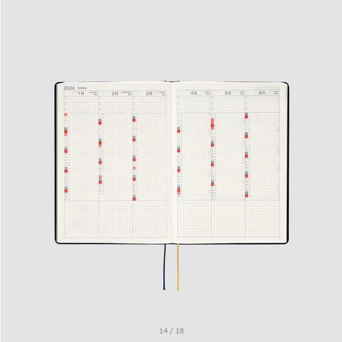 Hobonichi Techo 2024 Slash (Black) HON / A5 Size / Daily / Jan start / Mon start - Japanese Edition