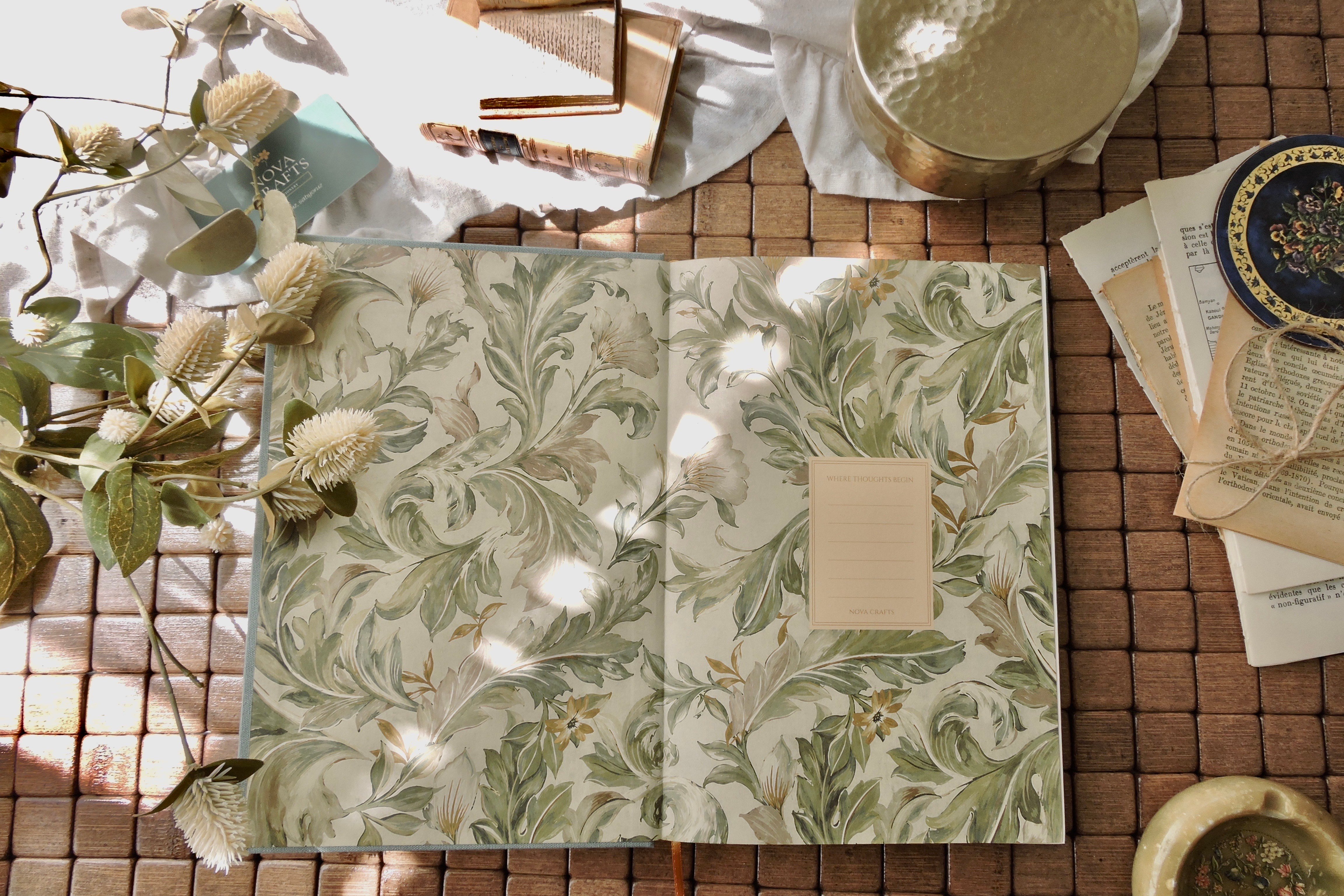 Nova Crafts Keten Journal Yaldız Kenar Çizgili Defter 17x24 cm. 110 gr. Ivory 200 sy. Aqua Green